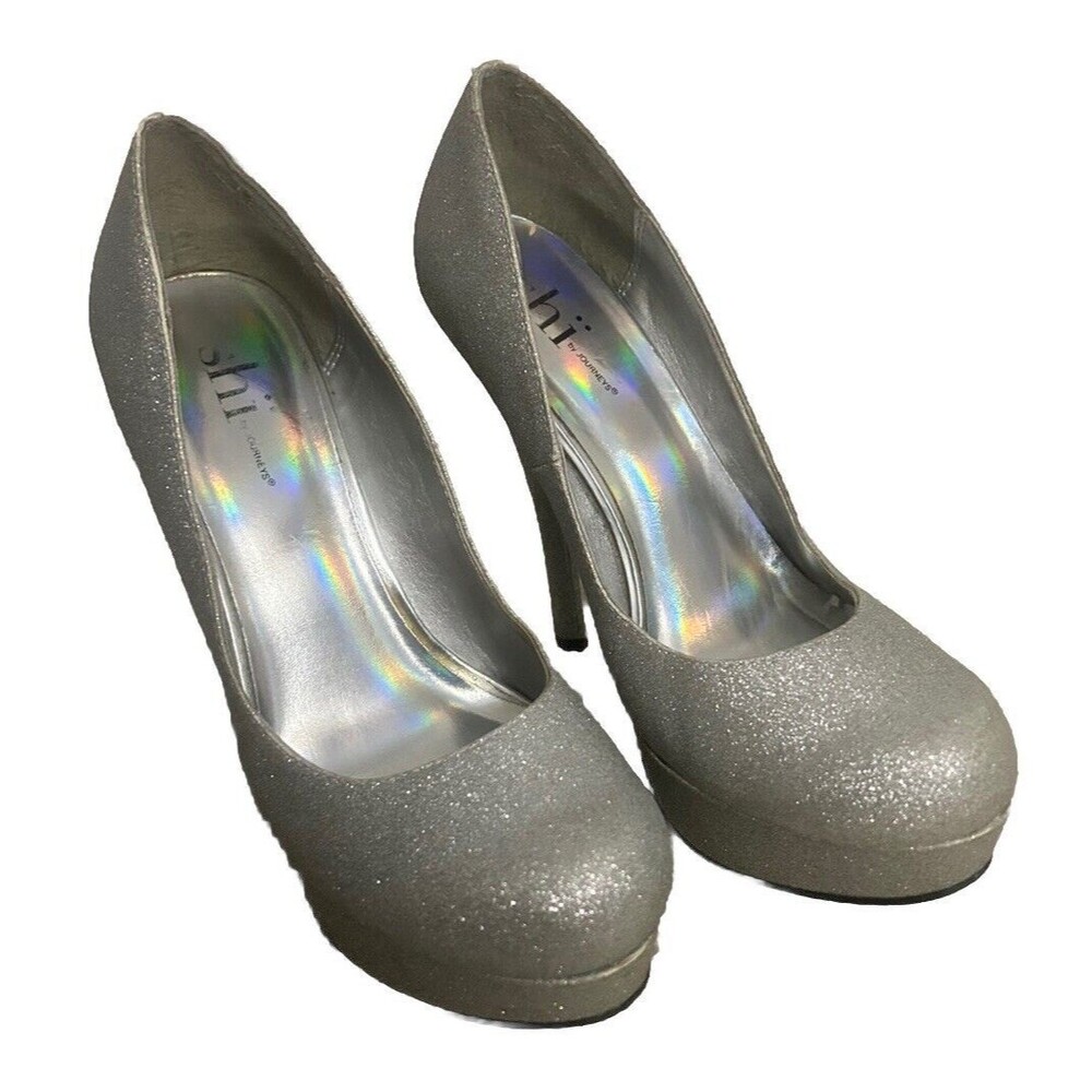Shii By Journeys Women's 7M Shiny Silver 5.5 Silletto Heel Shoes
